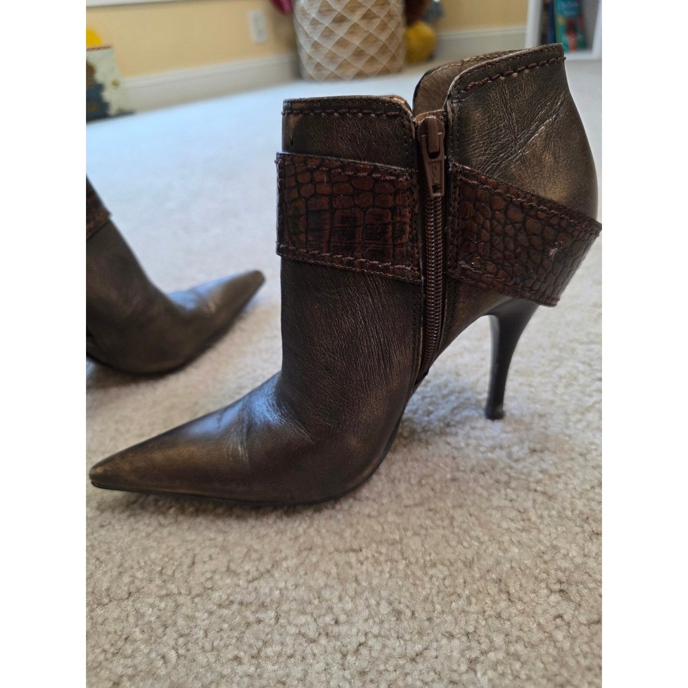 Carlos by Carlos Santana Bronze Metallic Leather Buckle‎ Ankle Boots Pointed Toe - Picture 7 of 14